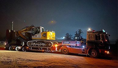 Transport d'engins de chantier chargeuse, mini-chargeuse, pelleteuse, tractopelle, nacelle, bulldozer