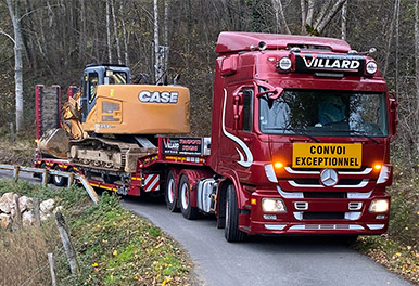 Transport d'engins de chantier chargeuse, mini-chargeuse, pelleteuse, tractopelle, nacelle, bulldozer