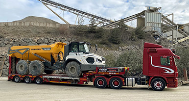 Transport d'engins de chantier chargeuse, mini-chargeuse, pelleteuse, tractopelle, nacelle, bulldozer